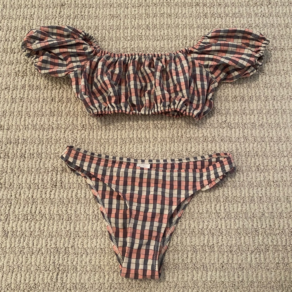 Gingham Off the Shoulder Bikini